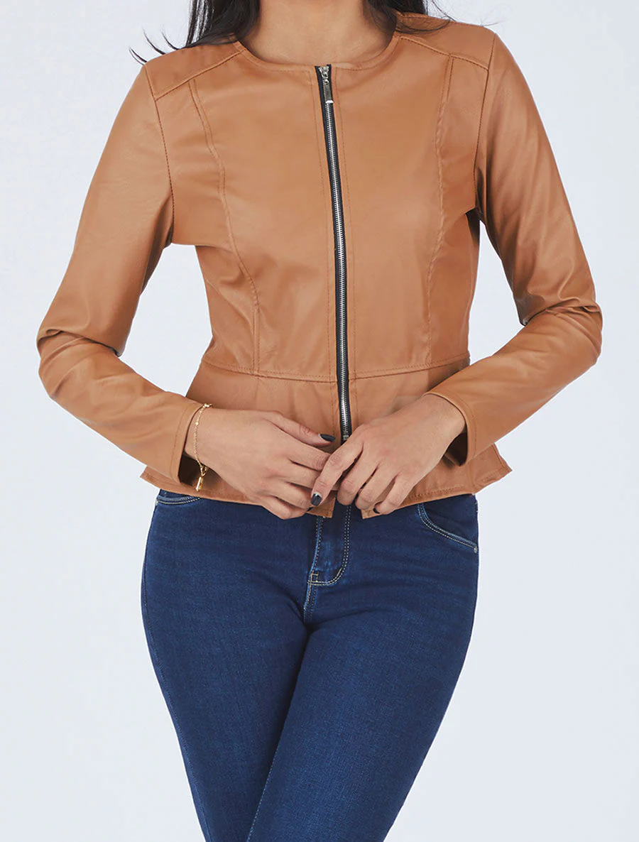 Veste zippée en simili - Camel - Image 5