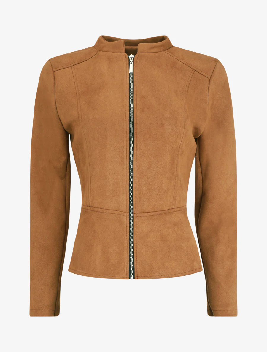 Veste zippée en suédine - Camel - Image 2